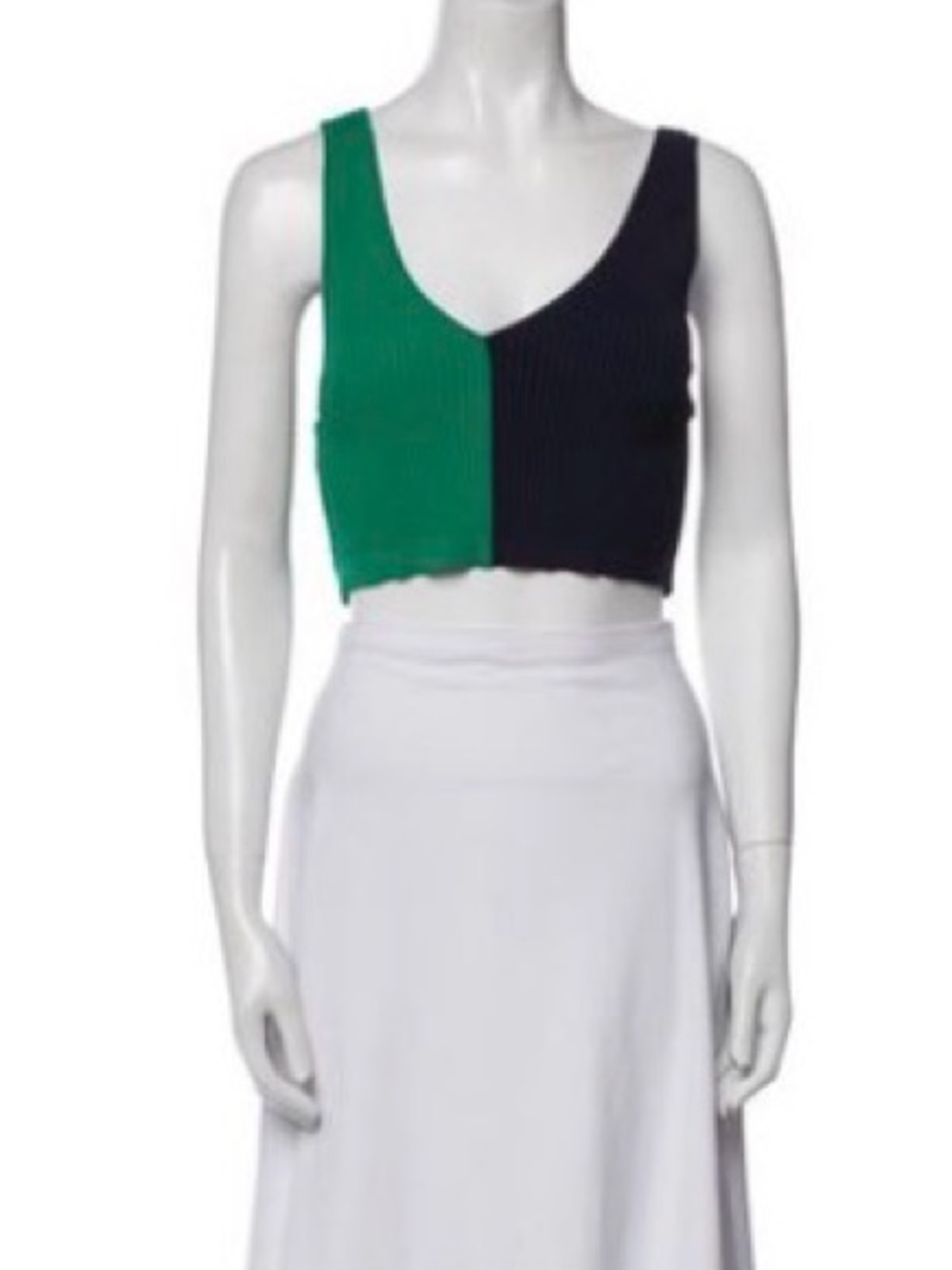 STAUD Green & Black Ribbed V-Neck Crop Tank